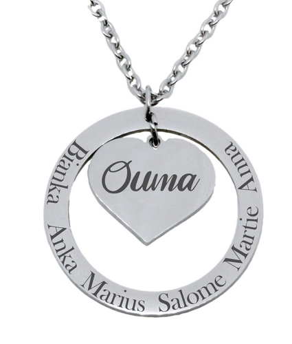 Engraved Heart & Ring Pendant with Chain