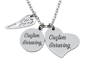 Engraved Heart & Round Pendant with Feather Charm & Chain-Charmed Jewellery