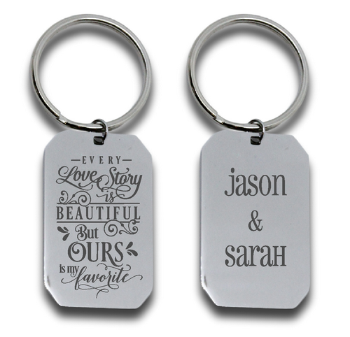 Engraved Love Story Dog Tag Keyring-Charmed Jewellery