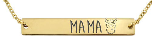 Engraved Mama Llama Horizontal Pendant and Chain
