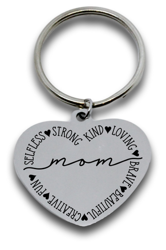 Engraved Mom Heart Keyring