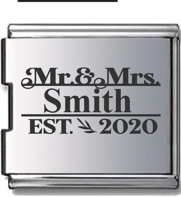 Engraved Mr & Mrs Megalink Italian charm (Click to Personalize)-Charmed Jewellery