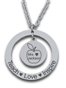 Engraved Ring & Circle Teacher Pendant with Chain-Charmed Jewellery