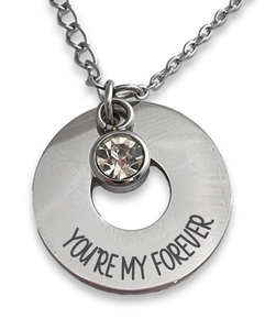 Engraved Ring Pendant & Stone Charm with Chain