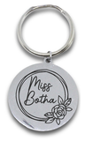 Engraved Round Floral Teacher Keyring (Optional engraving on back)-Charmed Jewellery