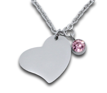 Engraved Side Heart Pendant with Birthstone Charm & Chain-Charmed Jewellery