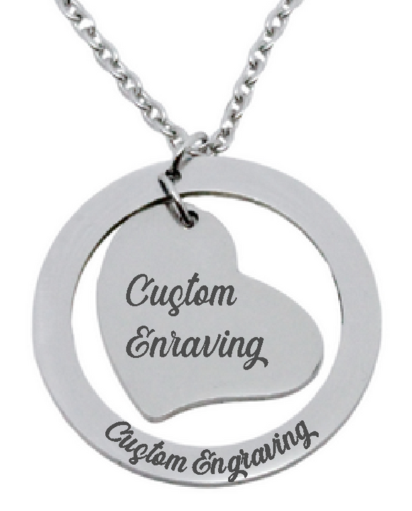 Engraved Side Heart & Ring Pendant with Chain-Charmed Jewellery