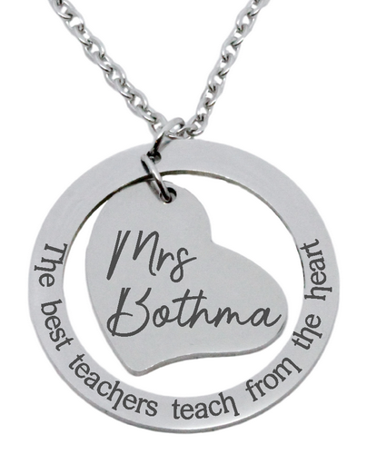 Engraved Side Heart & Ring Teacher Pendant with Chain-Charmed Jewellery