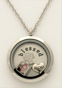 Floating locket + Back plate + 2 Charms + Photo charm + Chain (click product to upload photos)-Charmed Jewellery