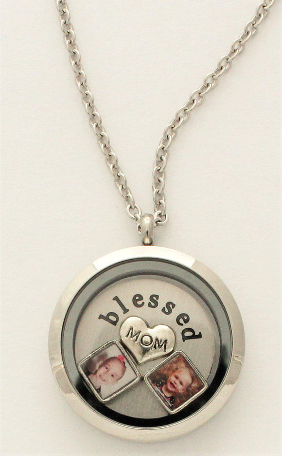 Floating locket + Back plate + 2 Photo Charms + 1 Charm + Chain (click product to upload photos)-Charmed Jewellery