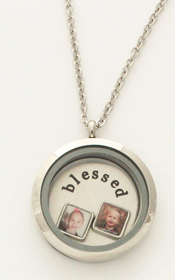 Floating locket + Back plate + 2 Photo Charms + Chain (click product to upload photos)-Charmed Jewellery