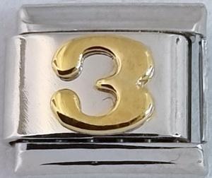 Gold Plated Number 3 9mm Charm