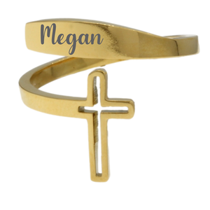 Adjustable Gold Plated Engraved Ring with Cross