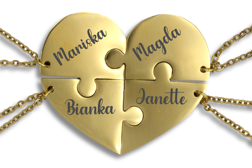 Engraved 4 Parts Heart Pendants with Chains
