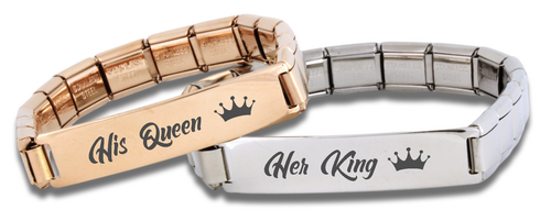 His and Hers Engraved Bar Connector Italian Charm Bracelets-Charmed Jewellery