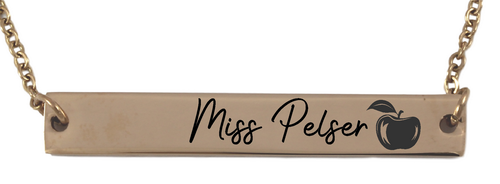 Horizontal Teacher Bar Pendant & Chain Front & Back Engraving (Available in other finishes)-Charmed Jewellery