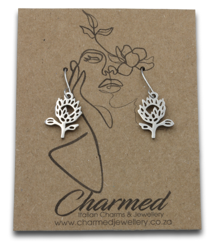 Stainless Steel Protea Dangle Earrings