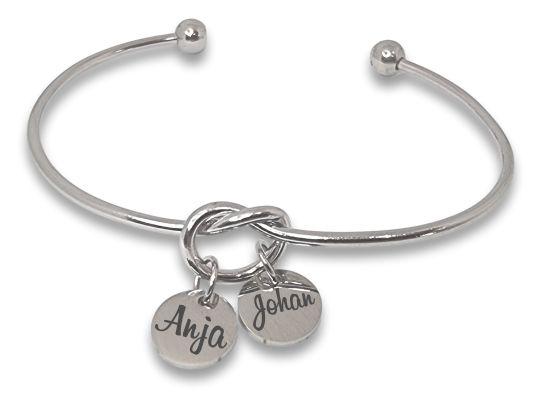 Infinity Knot Bangle with 2 Engraved Charms