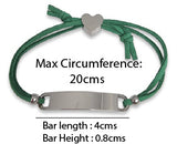 Kids Green Cord ID Bracelet with Engraved Heart Charm