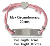 Kids Pink Cord ID Bracelet with Engraved Heart Charm