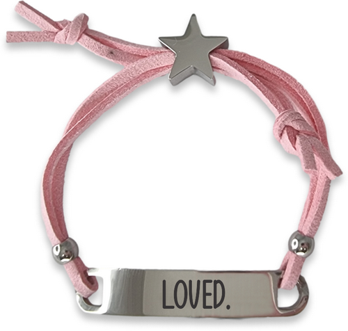 Kids Pink Cord ID Bracelet with Engraved Star Charm