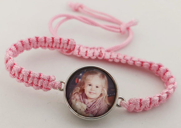 Kid's Pink Rope Snap Bracelet + Photo Charm (click product to upload photo)-Charmed Jewellery