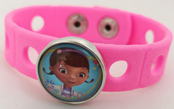 Kid's Pink Rubber Snap Bracelet + Glass Charm (click product to note charm choice)-Charmed Jewellery