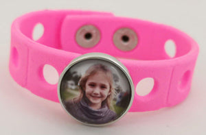 Kid's Pink Rubber Snap Bracelet + Photo Charm (click product to upload photo)-Charmed Jewellery