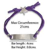 Kids Purple Cord ID Bracelet with Engraved Star Charm