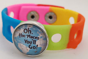 Kid's Rainbow Rubber Snap Bracelet + Photo Charm (click product to upload photo)-Charmed Jewellery