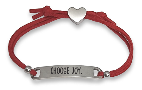 Kids Red Cord ID Bracelet with Engraved Heart Charm