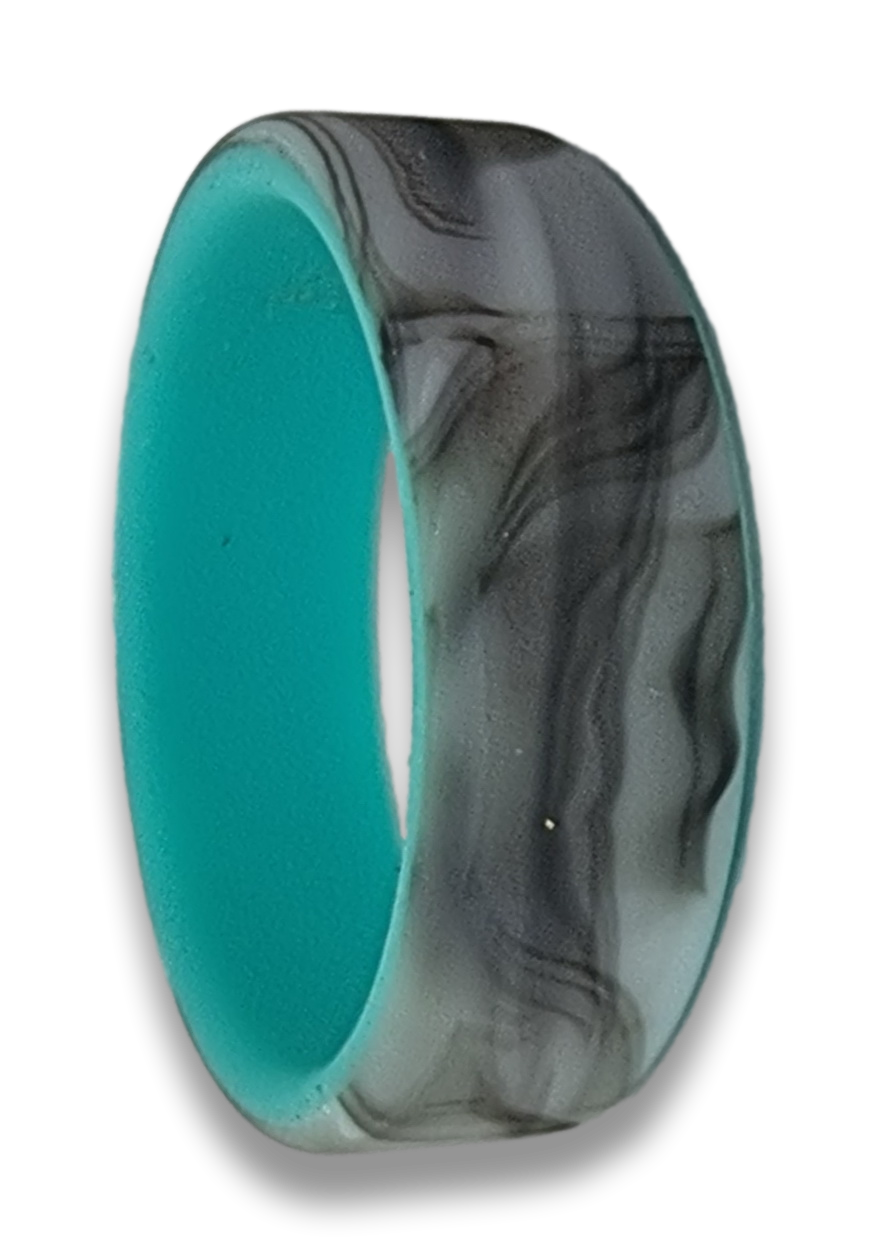 Ladies Active Silicone Ring - Turquoise/Smoke Reversible (Click to choose size)
