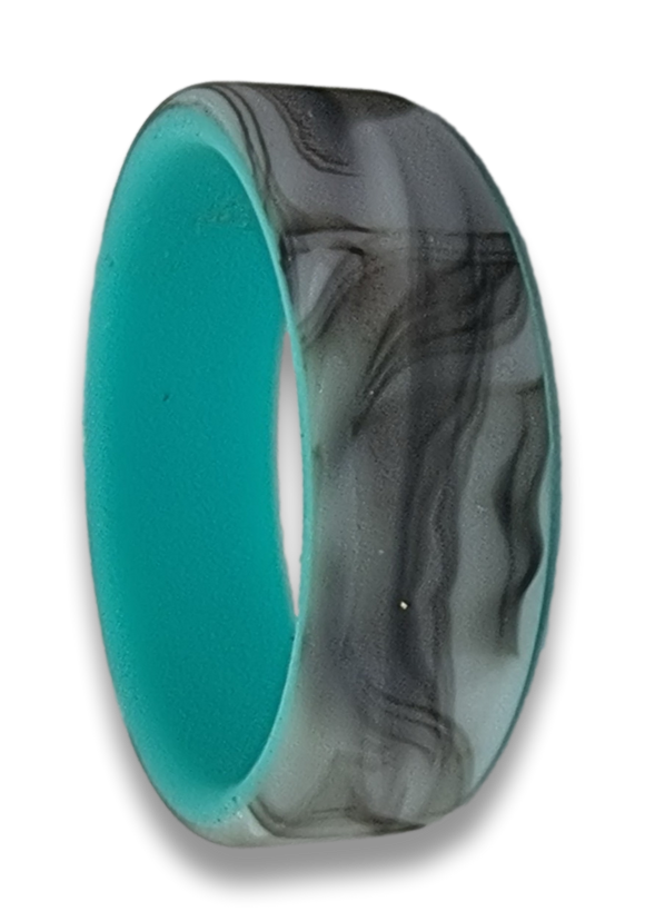 Ladies Active Silicone Ring - Turquoise/Smoke Reversible (Click to choose size)