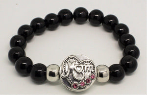 Large 1 Snap Stretch Bead Bangle Black + charm-Charmed Jewellery