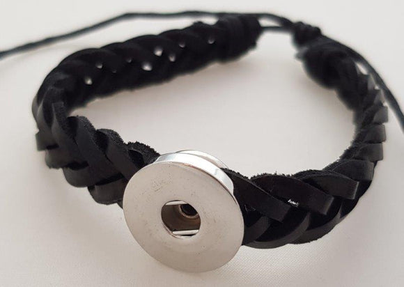 Large 1 Snap Weave Leather Bracelet - Black-Charmed Jewellery