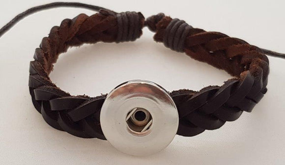 Large 1 Snap Weave Leather Bracelet - Brown-Charmed Jewellery