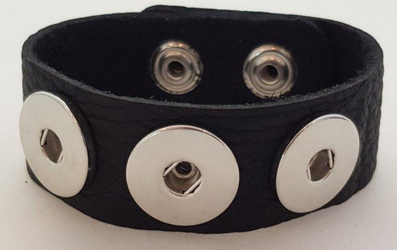 Large 3 Snap Leather Bracelet - Black-Charmed Jewellery