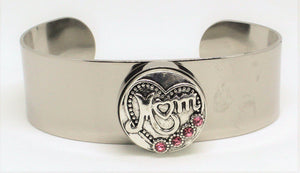 Large Stainless Steel 1 Snap Wide Bangle + Charm (click product to choose charm)-Charmed Jewellery