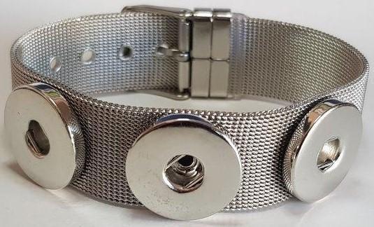 Large Stainless Steel 3 Snap Mesh Bangle (fits large snaps)-Charmed Jewellery
