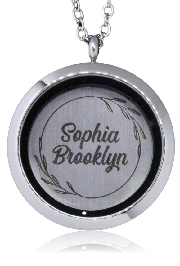 Locket with personalized engraved names plate & chain*Click to personalize*-Charmed Jewellery