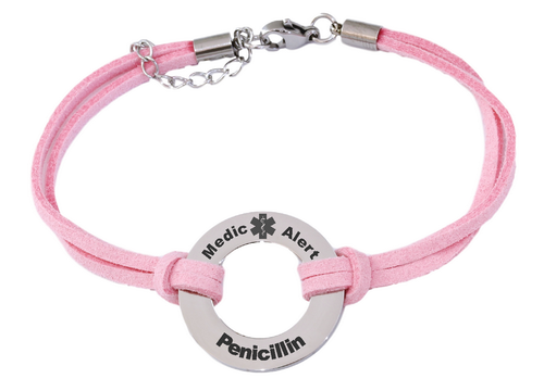 Medical Alert Personalized Engraved Pink Cord Bracelet-Charmed Jewellery