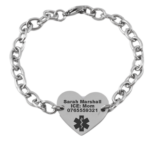 Medical Alert Personalized Heart Charm Bracelet-Charmed Jewellery