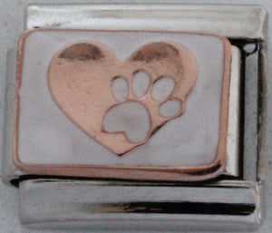 Paw on Rose Gold Heart 9mm Charm-Charmed Jewellery