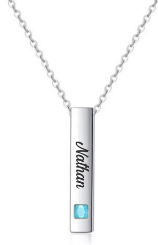 Personalized Bar Pendant with Blue Stone Incl. Chain