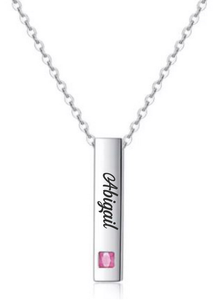 Personalized Bar Pendant with Pink Stone Incl. Chain