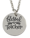 Personalized Blessed Teacher Round Pendant and Chain (Available in other finishes)-Charmed Jewellery