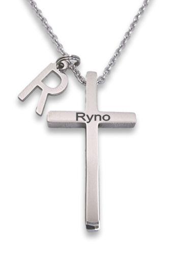 Personalized Cross Pendant with Letter Charm and Chain