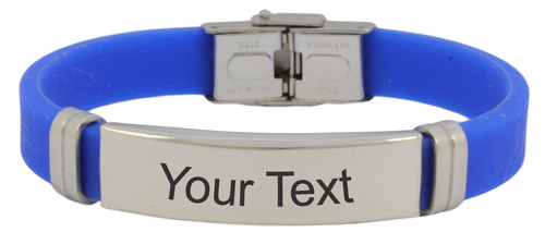 Personalized Engraved Blue Rubber Bracelet-Charmed Jewellery