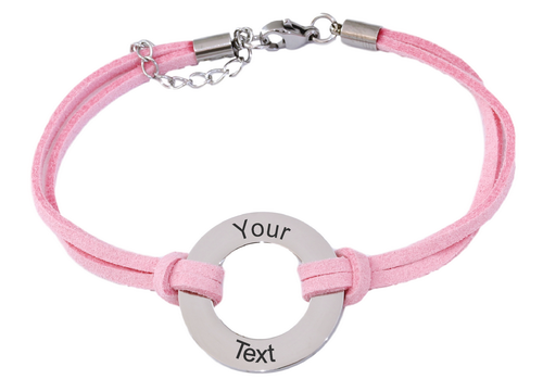 Personalized Engraved Pink Cord Bracelet-Charmed Jewellery