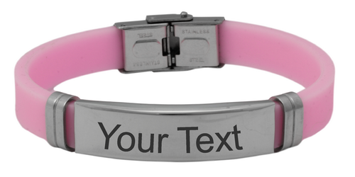 Personalized Engraved Pink Rubber Bracelet-Charmed Jewellery